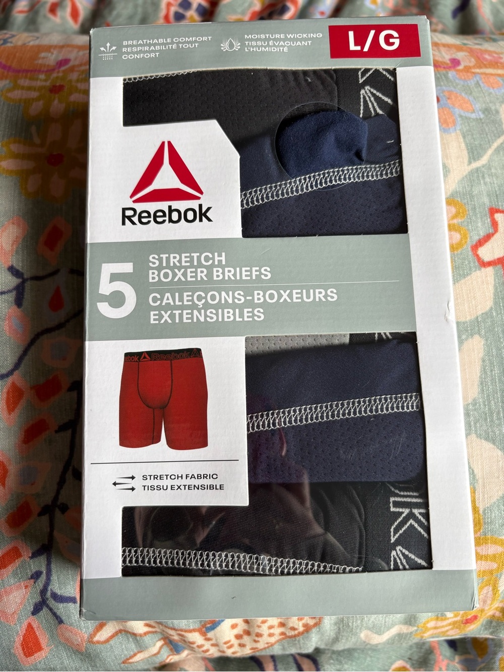 3/$10 NWT Reebok Stretch Boxer Briefs 5-Pack – Size L/G (36–38)